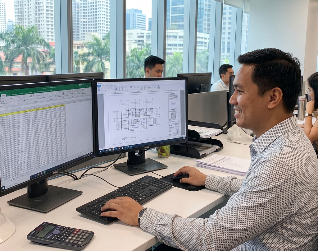 Filipino offshore estimator working at their desk in the Philippines